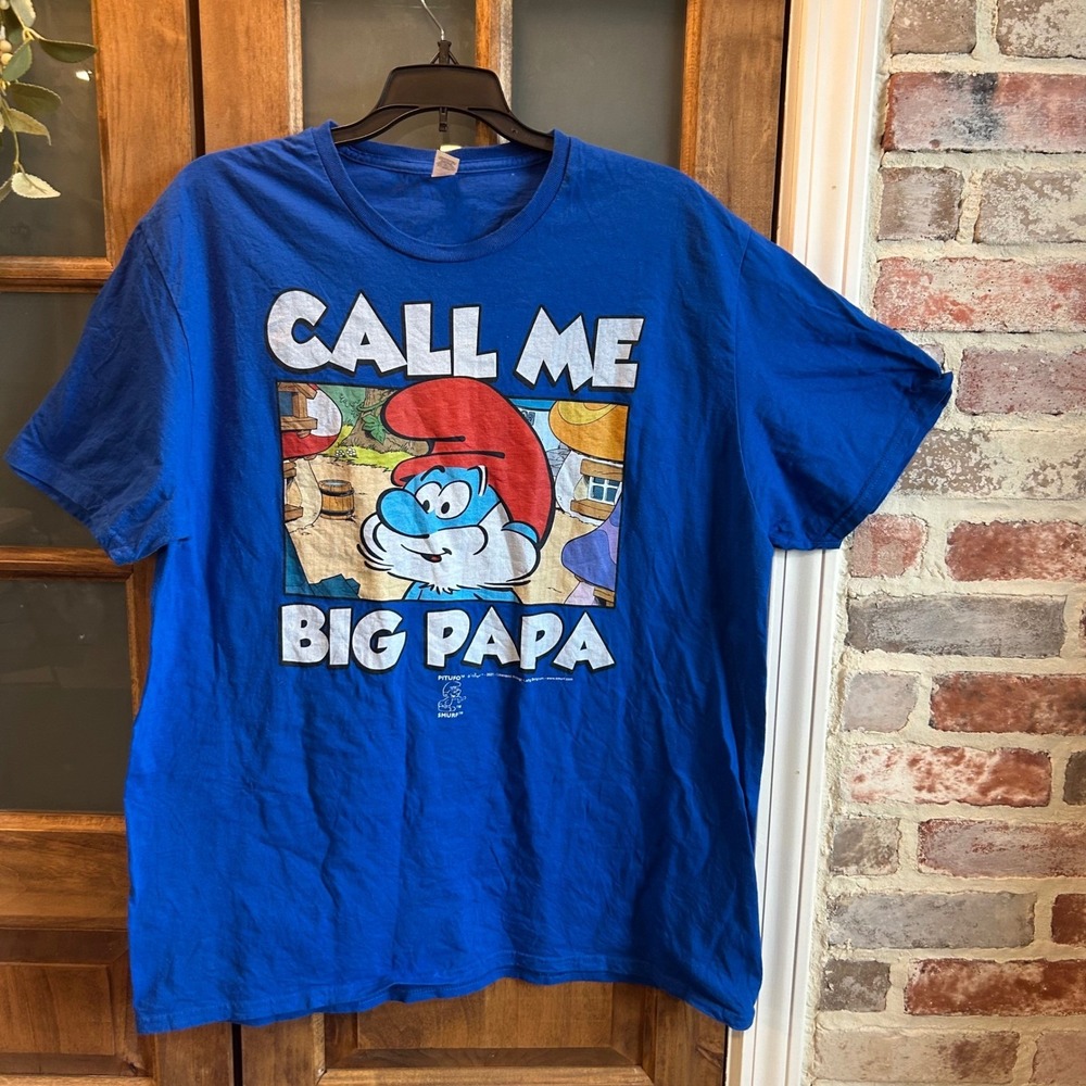 The Smurfs Graphic T Shirt XL Blue Call Me Big Papa Funny Quotes Nostalgia